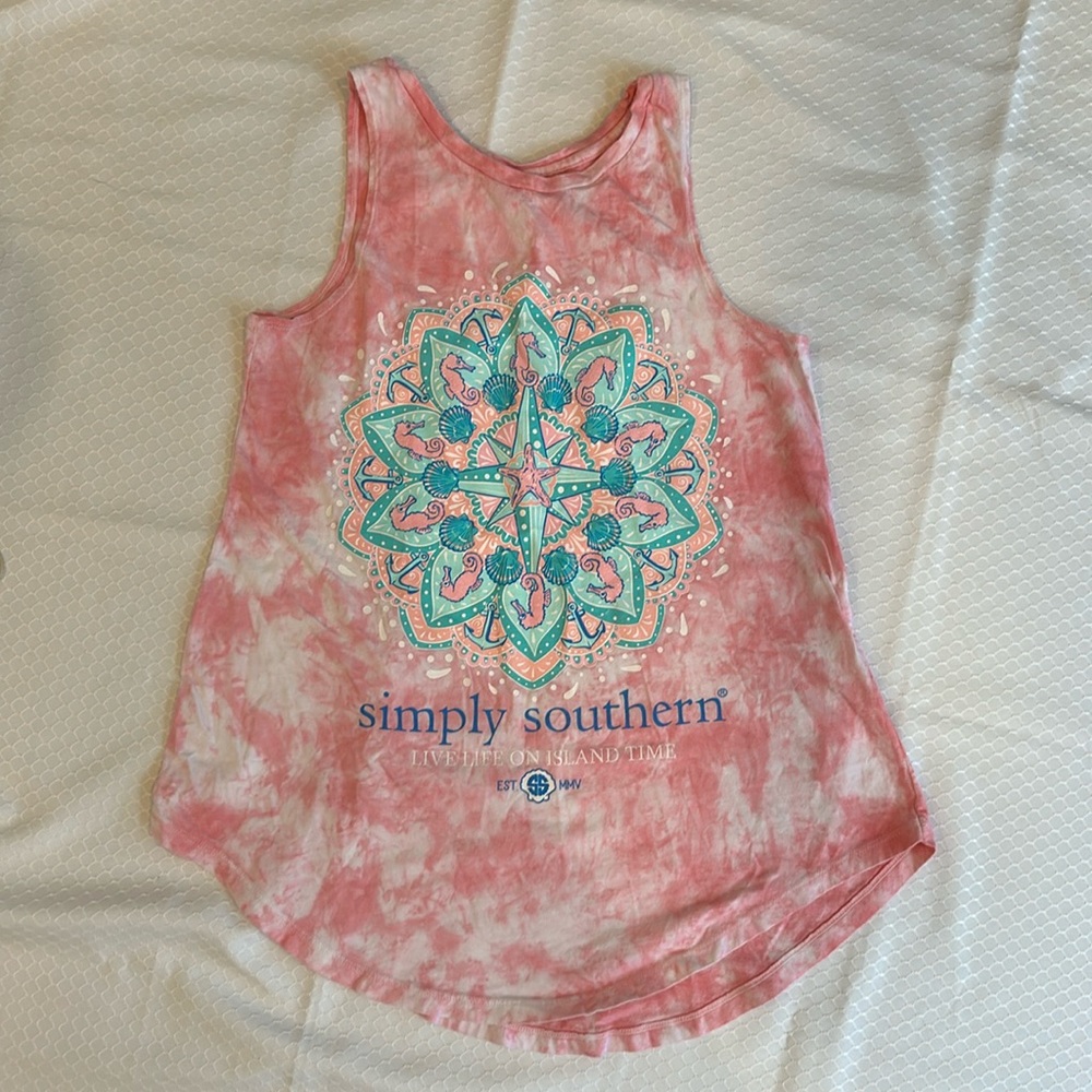Simply Southern Tie-dye pink and aqua blue tank top
